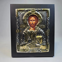 Jesus Christ Pantocrator Orthodox Icon – Silver & Gold Tone (16.5 × 13.5 cm) Sacred Icon House