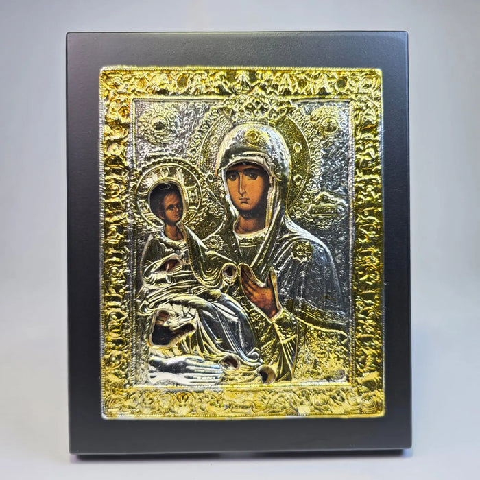 Mother of God “Hodegetria” Orthodox Icon – Silver & Gold Tone (16.5 × 13.5 cm) Sacred Icon House