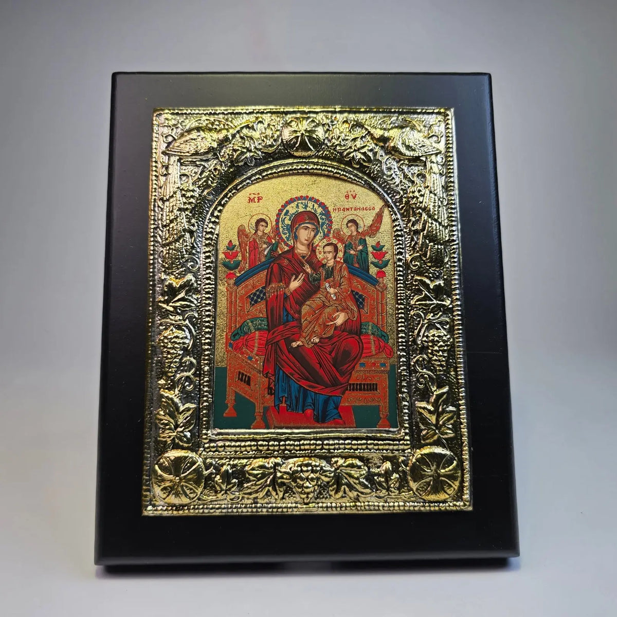 Mother of God Pantanassa (Παντάνασσα – “Queen of All”) Orthodox Icon – Silver & Gold Tone (16.5 × 13.5 cm) Sacred Icon House