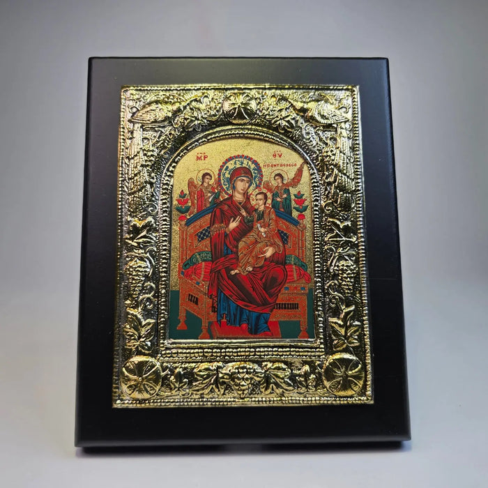 Mother of God Pantanassa (Παντάνασσα – “Queen of All”) Orthodox Icon – Silver & Gold Tone (16.5 × 13.5 cm) Sacred Icon House