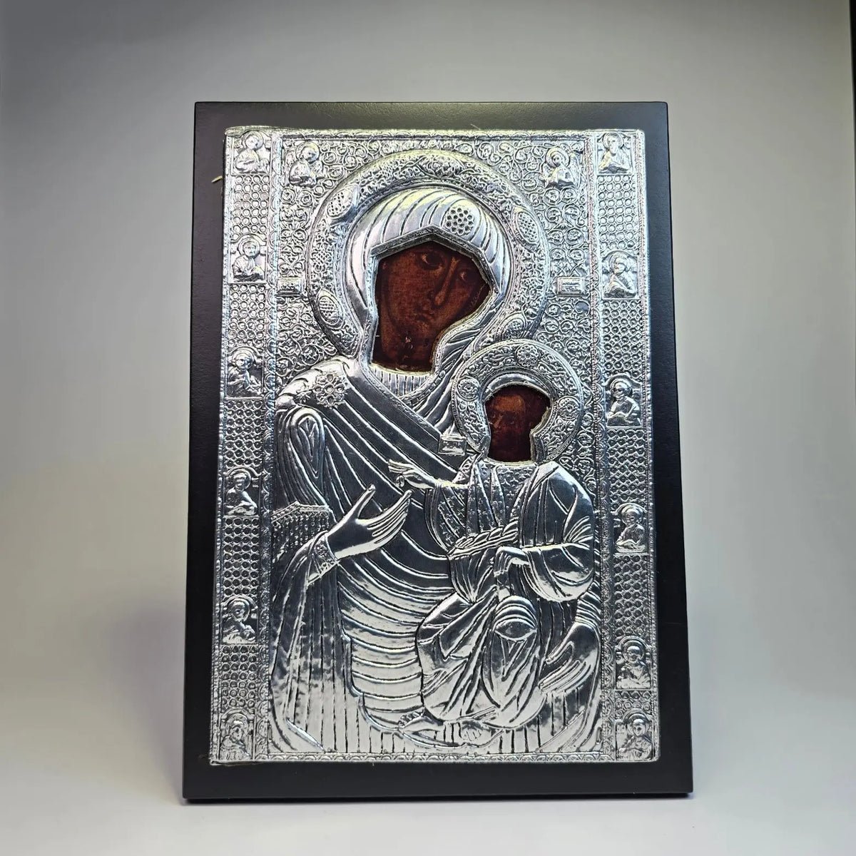 Iveron Icon Mother of God Orthodox Icon – Silver Tone Portrait (22.5 × 18 cm) Sacred Icon House