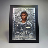 Jesus Christ Pantocrator Orthodox Icon – Silver Tone Portrait (22.5 × 18 cm) Sacred Icon House