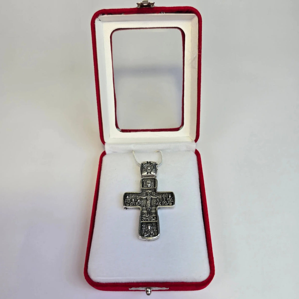 Orthodox Silver-Tone Cross Pendant Necklace - Church Icon House