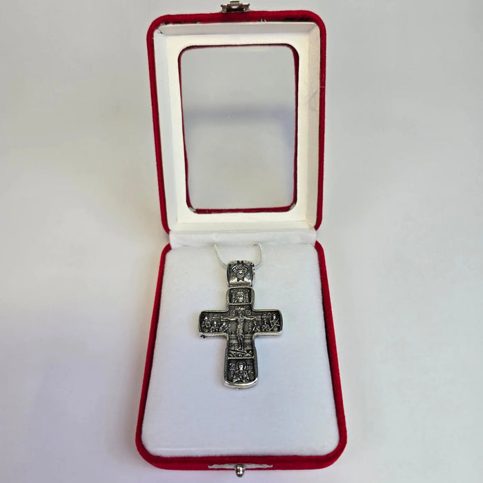Orthodox Silver-Tone Cross Pendant Necklace - Church Icon House