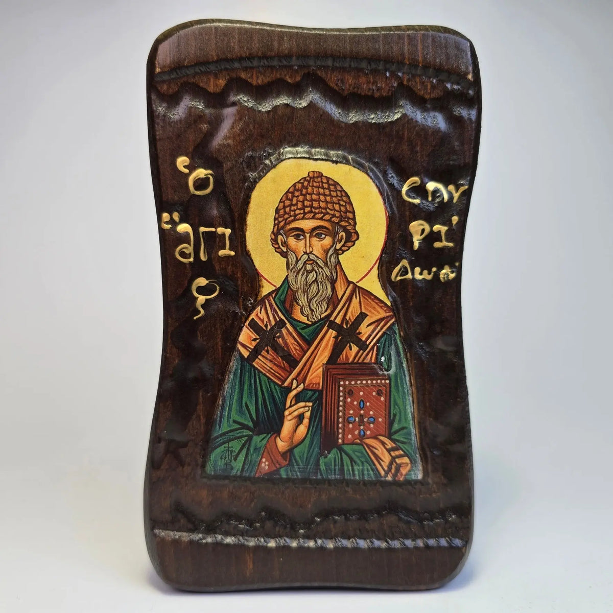 St. Spyridon Orthodox Wooden Icon – 14.5 × 8.5 cm (2 Variants) - Church Icon House
