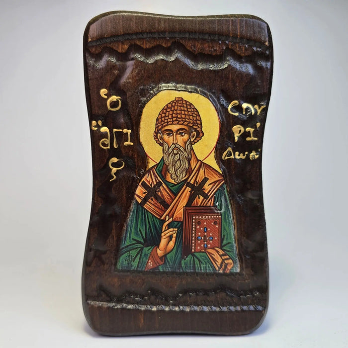 St. Spyridon Orthodox Wooden Icon – 14.5 × 8.5 cm (2 Variants) - Church Icon House