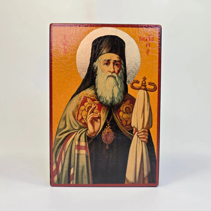 Orthodox Icon of Saint Nektarios of Aegina – Handcrafted Wooden Icon – 15 × 10 cm - Church Icon Store