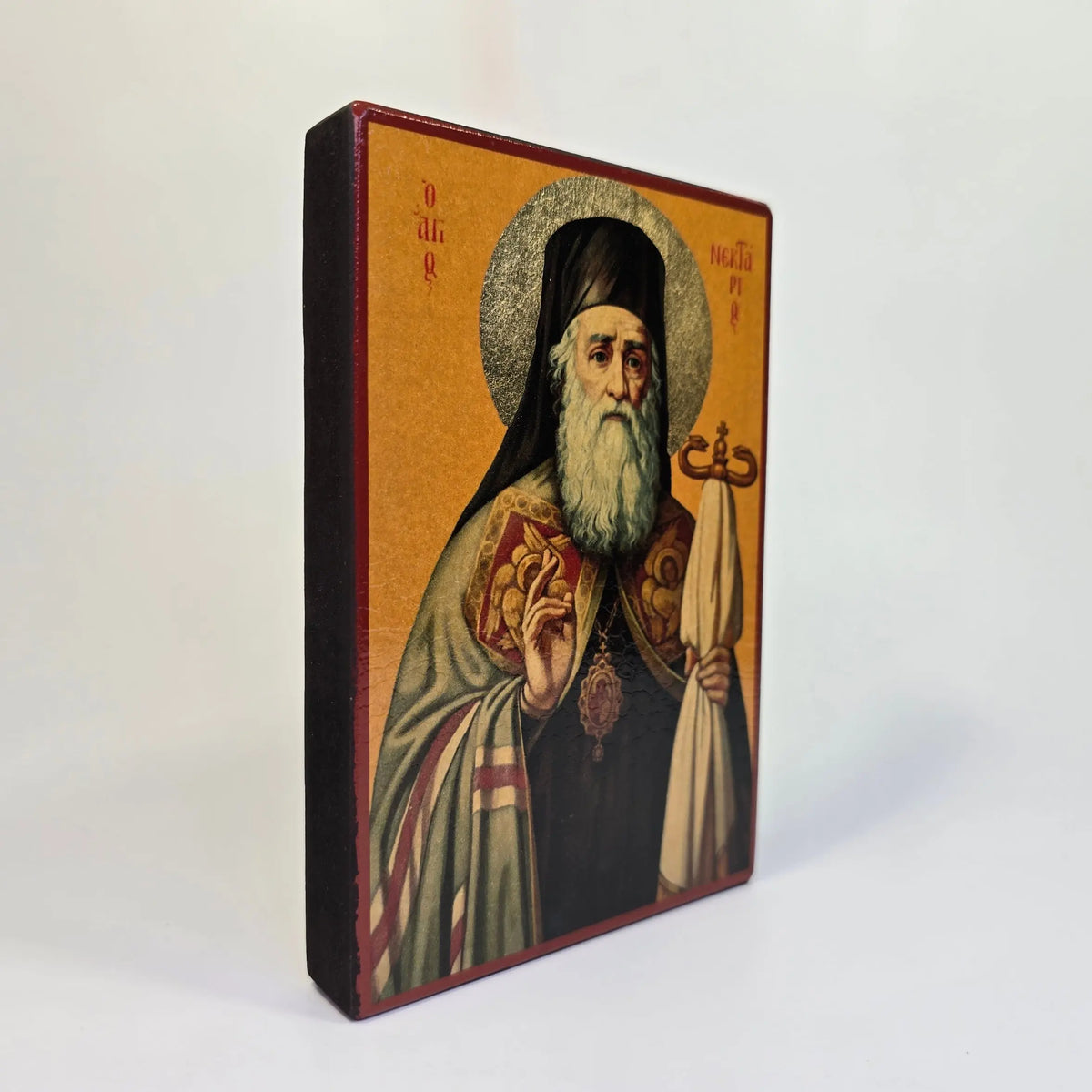 Orthodox Icon of Saint Nektarios of Aegina – Handcrafted Wooden Icon – 15 × 10 cm - Church Icon Store