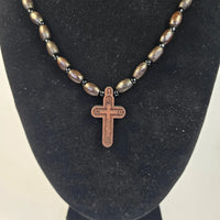 Orthodox Wooden Cross Necklace with Wooden Beads – Handcrafted Christian Necklace Church Icon Store