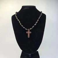 Orthodox Wooden Cross Necklace with Wooden Beads – Handcrafted Christian Necklace Church Icon Store