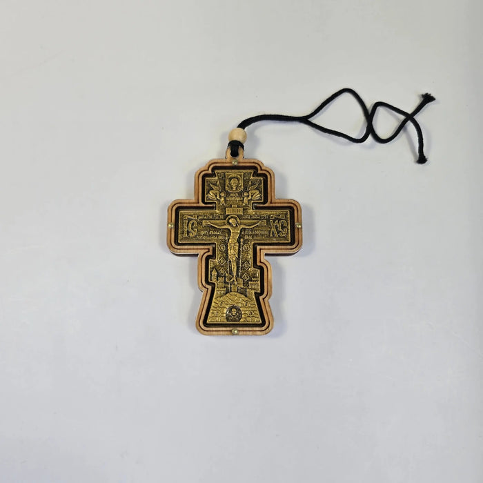 Orthodox Wooden Hanging Cross with Metal Crucifix Icon – Car & Prayer Corner Cross Church Icon Store