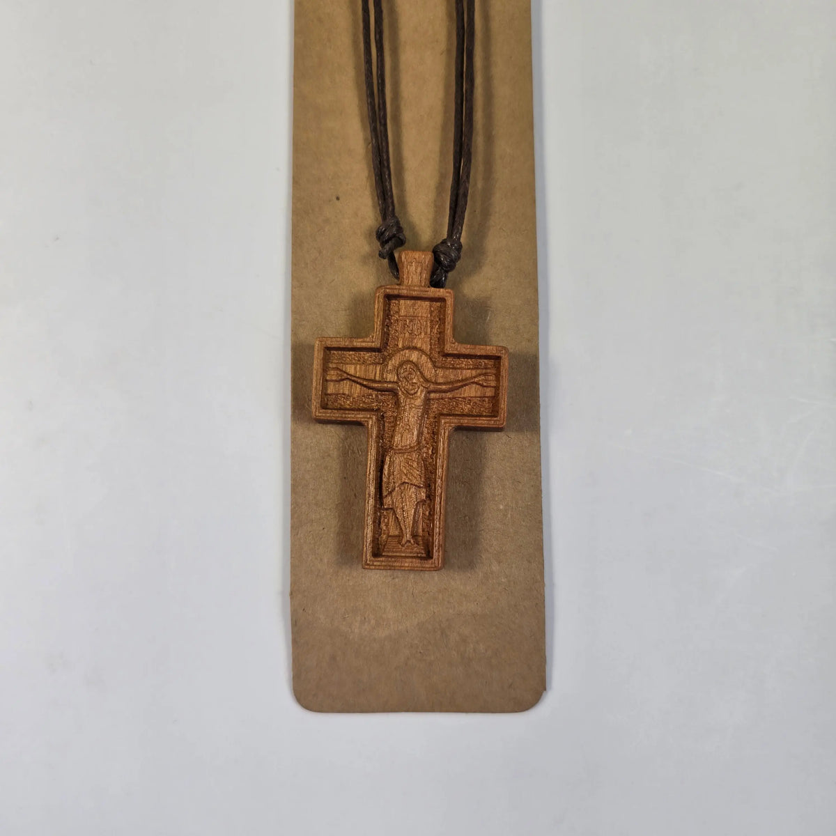 Orthodox Wooden Cross Pendant Necklace – Handcrafted Christian Cross on Adjustable Cord Church Icon Store