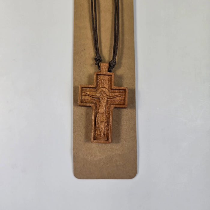 Orthodox Wooden Cross Pendant Necklace – Handcrafted Christian Cross on Adjustable Cord Church Icon Store