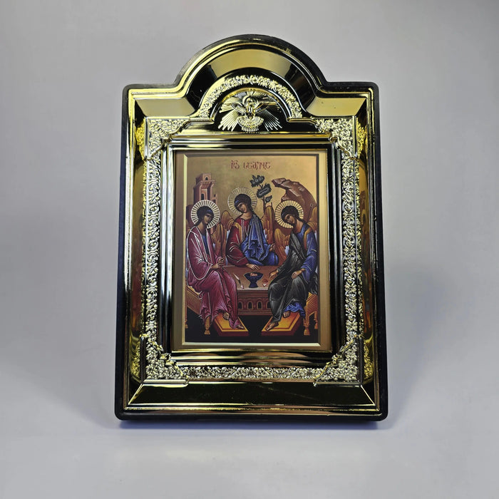 Holy Trinity Orthodox Icon in Decorative Gold-Color Frame – 16 × 12.5 cm Church Icon Store