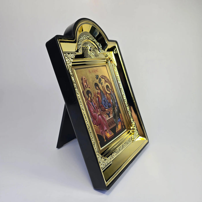 Holy Trinity Orthodox Icon in Decorative Gold-Color Frame – 16 × 12.5 cm Church Icon Store