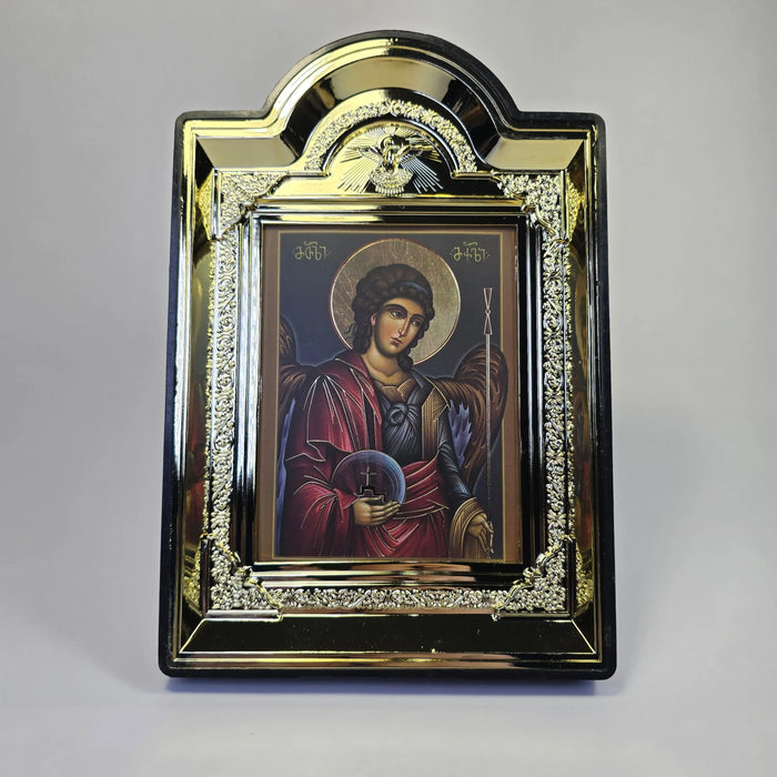 Archangel Michael Orthodox Icon in Decorative Gold-Color Frame – 16 × 12.5 cm Church Icon Store