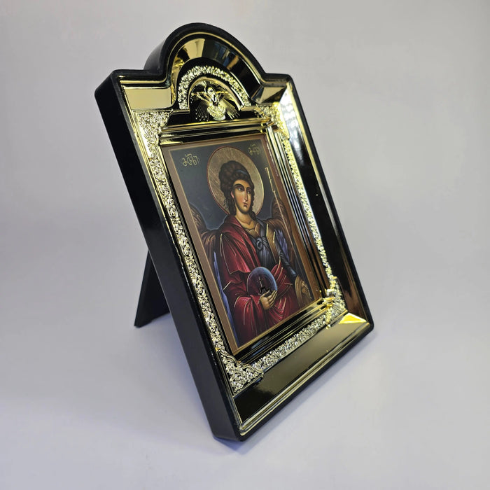 Archangel Michael Orthodox Icon in Decorative Gold-Color Frame – 16 × 12.5 cm Church Icon Store