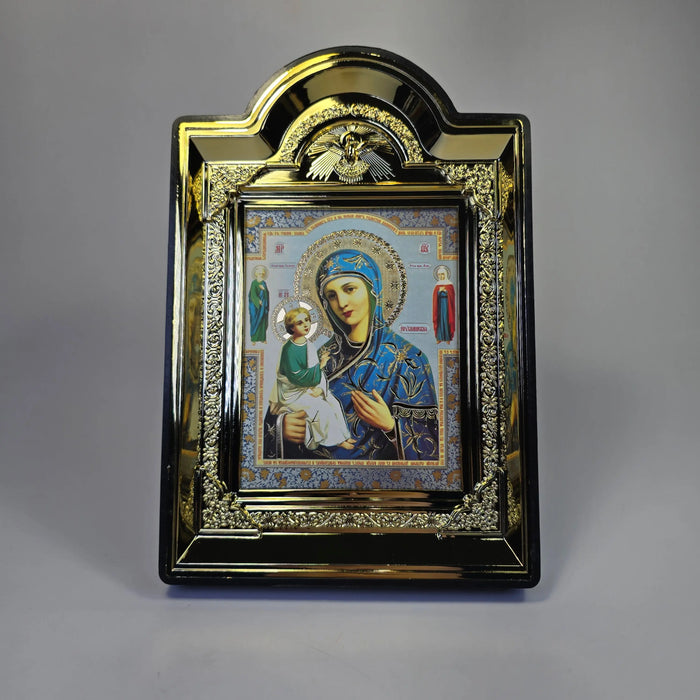Tikhvin Icon of the Mother of God Orthodox Icon – Decorative Gold-Color Frame – 16 × 12.5 cm Church Icon Store