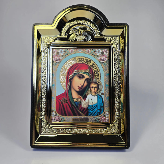 Kazan Icon of the Mother of God Orthodox Icon – Decorative Gold-Color Frame – 16 × 12.5 cm Church Icon Store