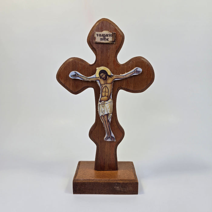 Orthodox Wooden Standing Crucifix – Tabletop Cross with Crucified Christ