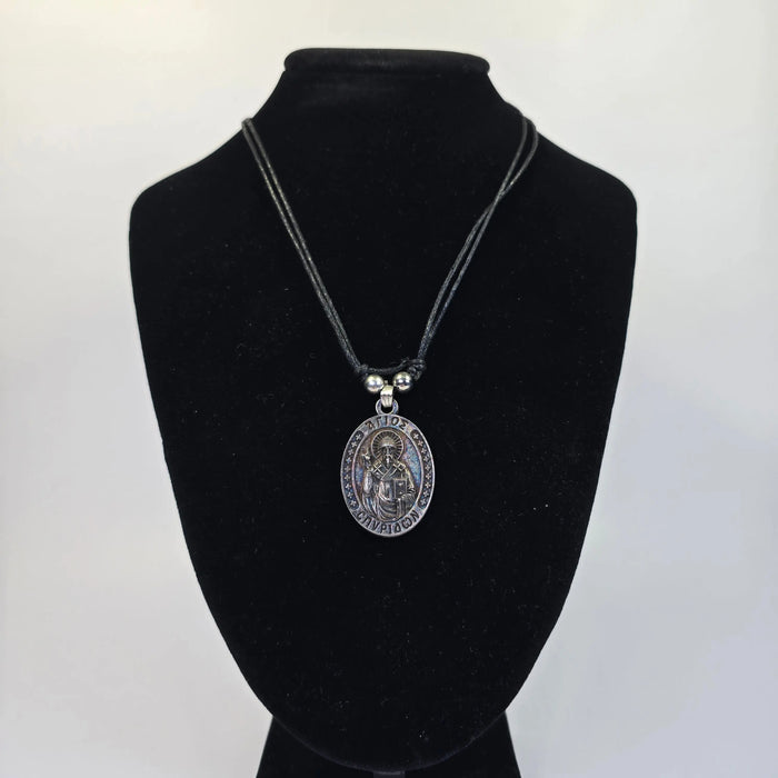 Saint Spyridon Orthodox Pendant Necklace – Silver-Tone Icon Pendant on Adjustable Cord Church Icon Store