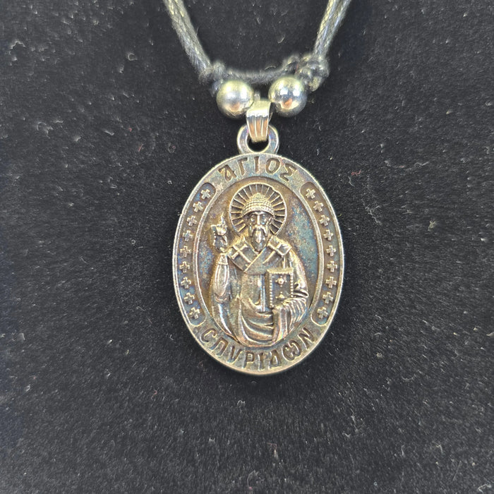 Saint Spyridon Orthodox Pendant Necklace – Silver-Tone Icon Pendant on Adjustable Cord Church Icon Store