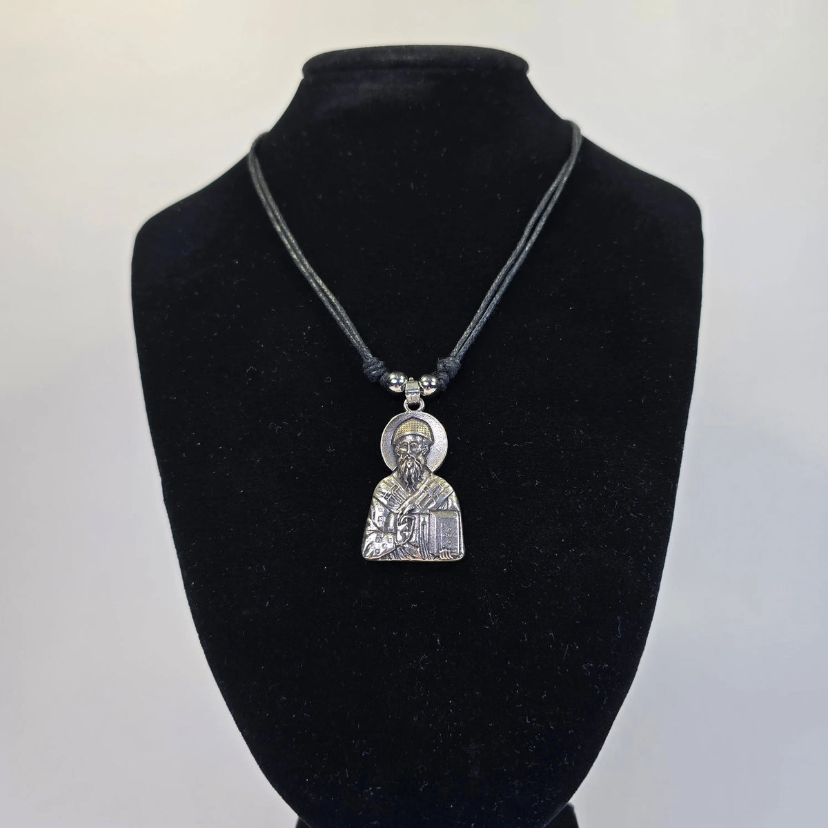 Saint Nicholas Orthodox Pendant Necklace – Silver-Tone Icon Pendant on Adjustable Cord Church Icon Store
