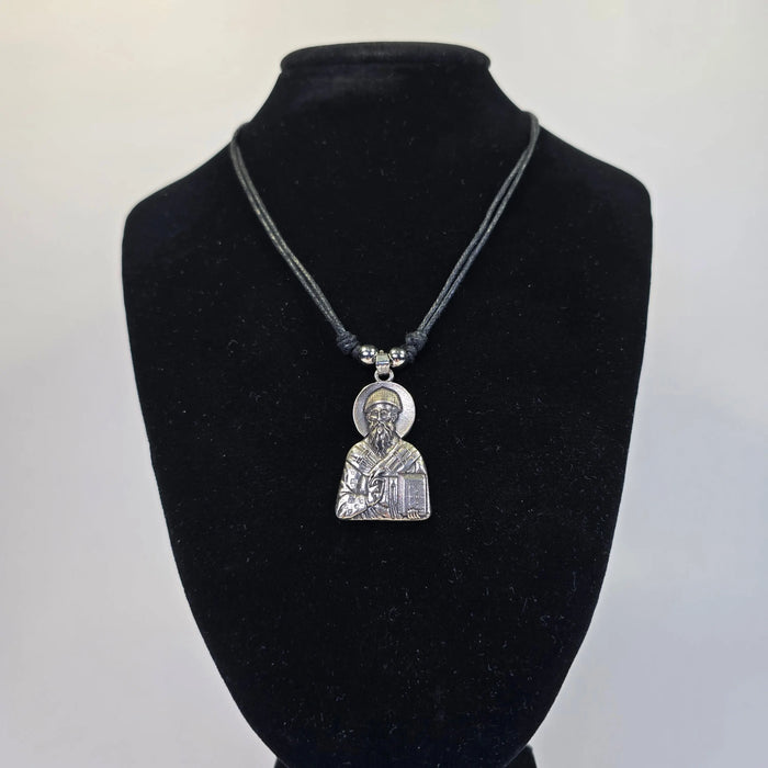 Saint Nicholas Orthodox Pendant Necklace – Silver-Tone Icon Pendant on Adjustable Cord Church Icon Store