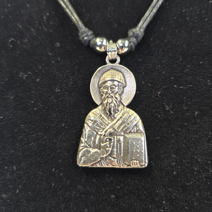 Saint Nicholas Orthodox Pendant Necklace – Silver-Tone Icon Pendant on Adjustable Cord Church Icon Store