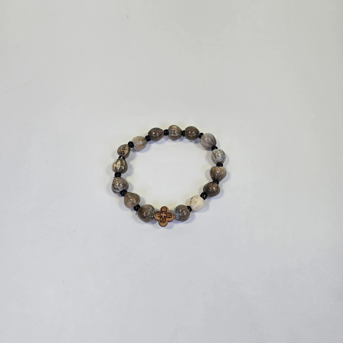Orthodox Wooden Bead Bracelet with Cross – Natural Wood Christian Bracelet Church Icon Store