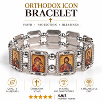 Orthodox Icon Bracelet – Silver-Tone Stretch Bracelet with Saint Icons Church Icon Store