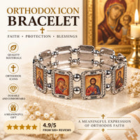 Orthodox Icon Bracelet – Silver-Tone Stretch Bracelet with Saint Icons Church Icon Store