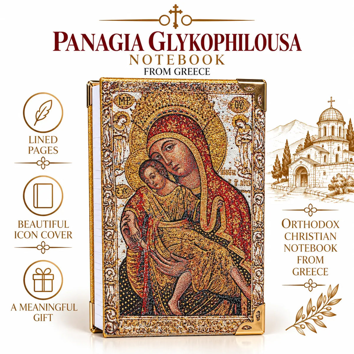 Orthodox Icon Notebook from Greece – Gold-Thread Cover, Lined Pages Church Icon Store
