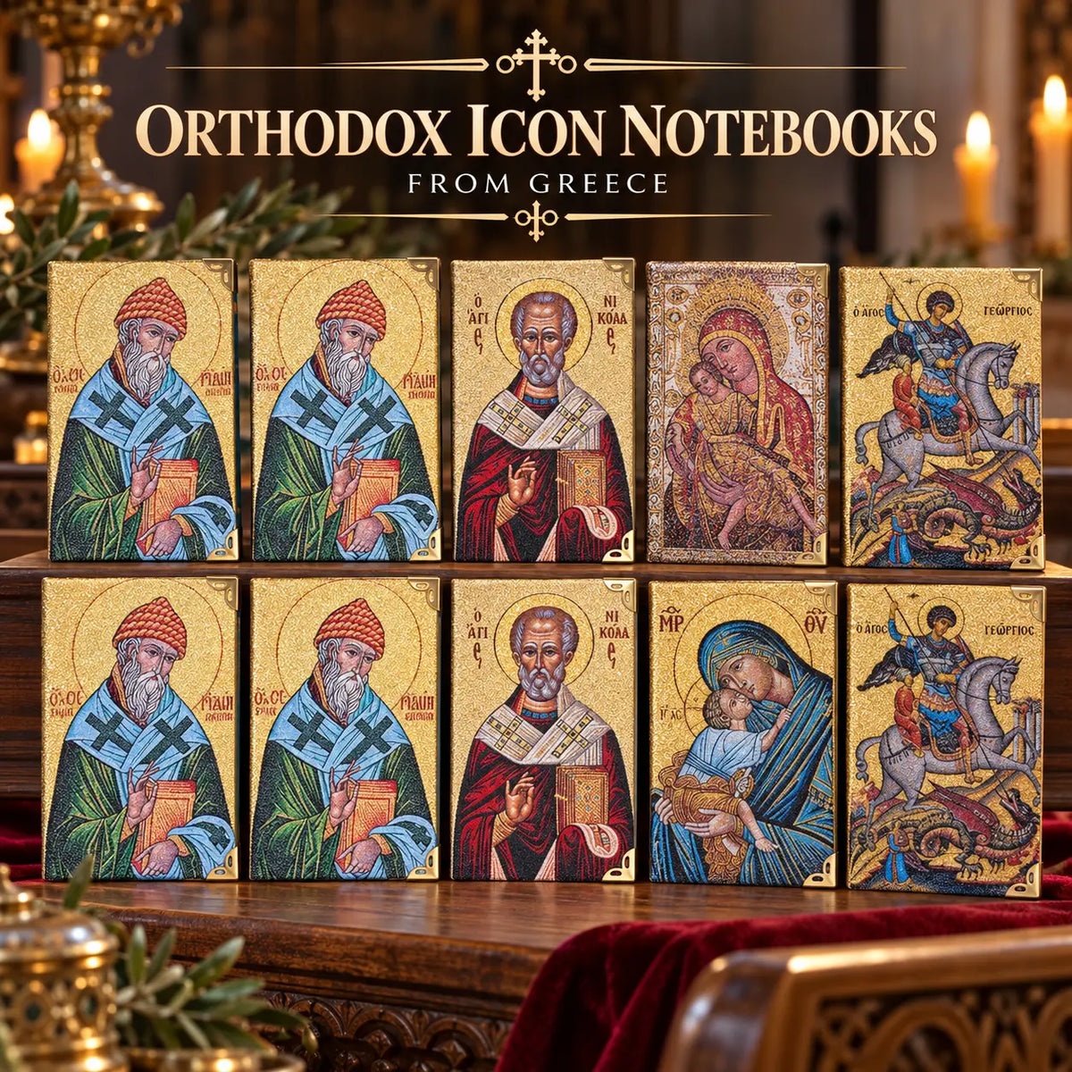 Orthodox Icon Notebook from Greece – Gold-Thread Cover, Lined Pages Church Icon Store