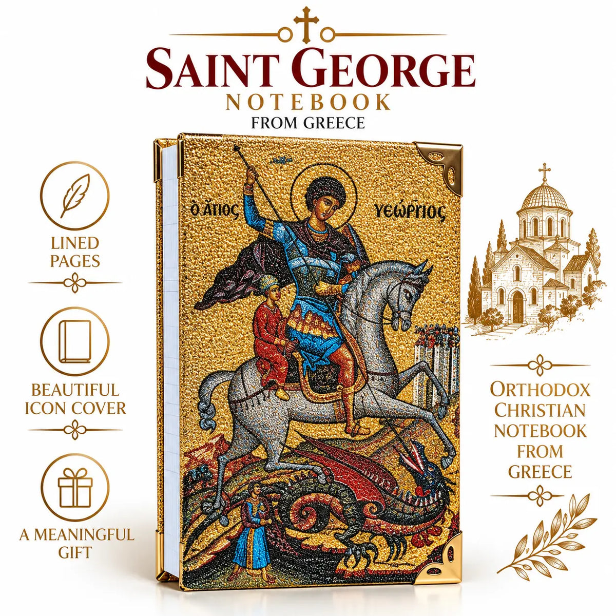 Orthodox Icon Notebook from Greece – Gold-Thread Cover, Lined Pages Church Icon Store