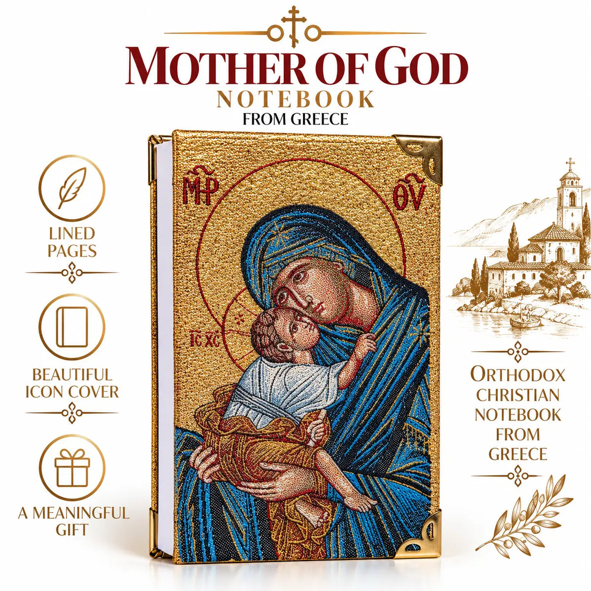 Orthodox Icon Notebook from Greece – Gold-Thread Cover, Lined Pages Church Icon Store
