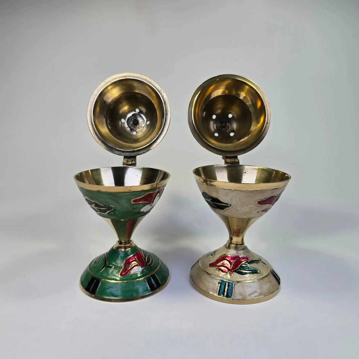 Orthodox Charcoal Holder for Incense – Green & White Floral Designs Church Icon Store