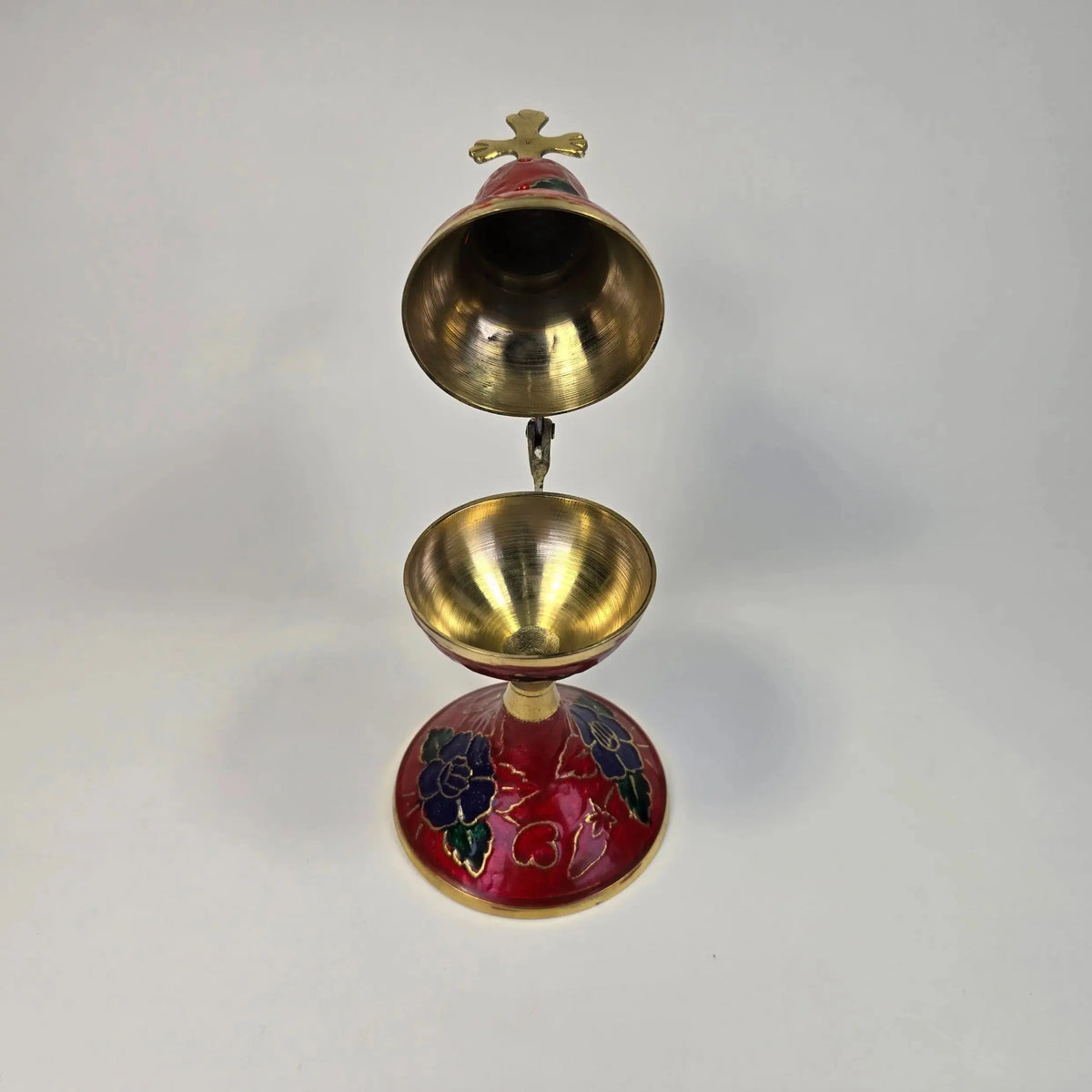 Red Floral Orthodox Charcoal Holder for Incense – Handcrafted Brass Censer Style Church Icon Store
