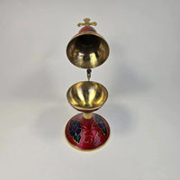Red Floral Orthodox Charcoal Holder for Incense – Handcrafted Brass Censer Style Church Icon Store