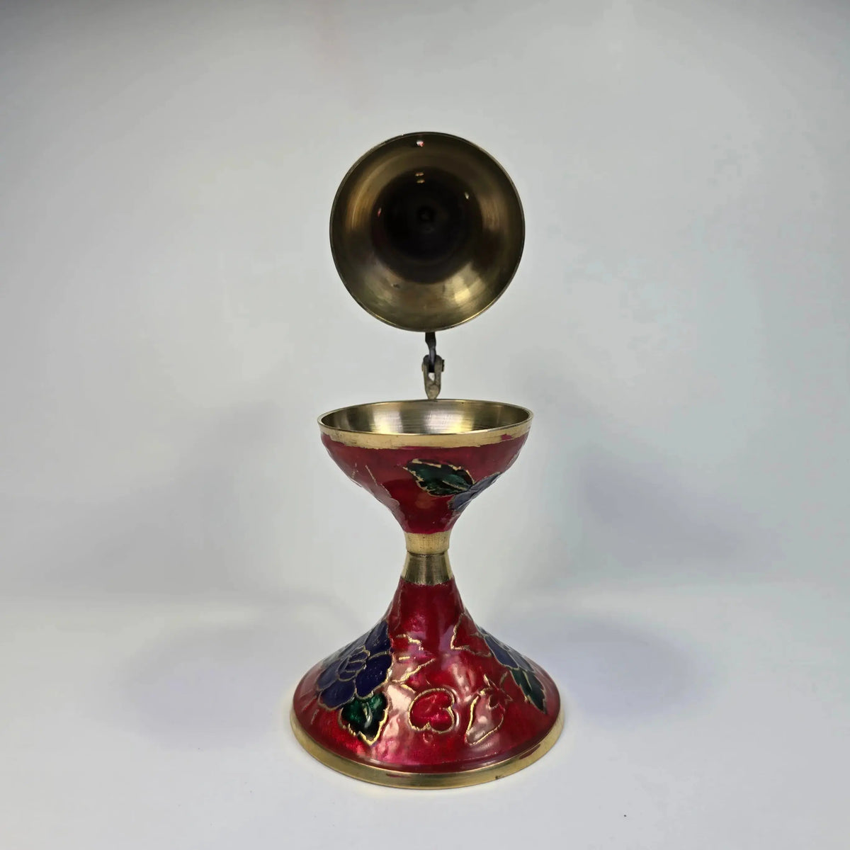 Red Floral Orthodox Charcoal Holder for Incense – Handcrafted Brass Censer Style Church Icon Store