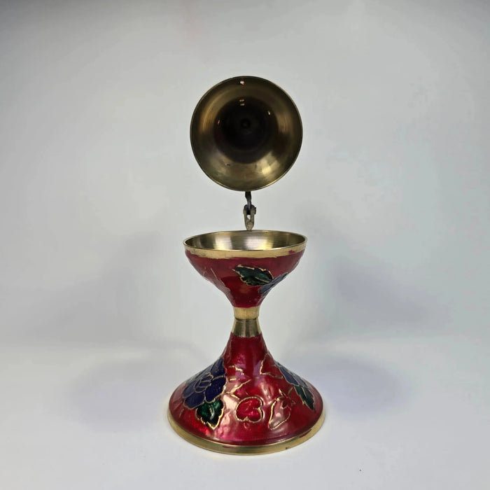Red Floral Orthodox Charcoal Holder for Incense – Handcrafted Brass Censer Style Church Icon Store