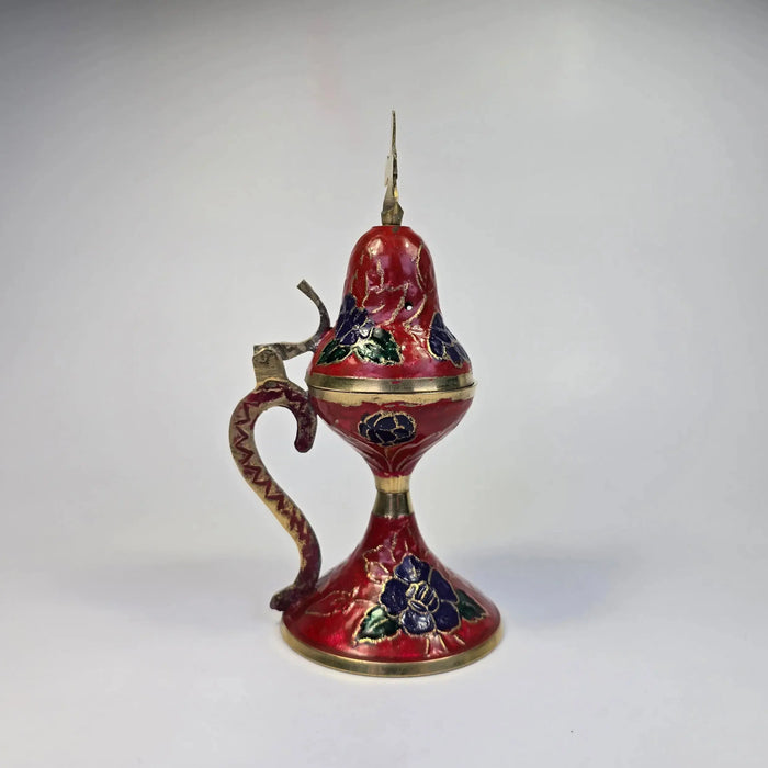 Red Floral Orthodox Charcoal Holder for Incense – Handcrafted Brass Censer Style Church Icon Store