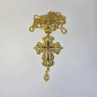 Orthodox Priest Cross (Pectoral Cross) Zinc Alloy Golden Color 18 x 9 cm Sacred Icon House