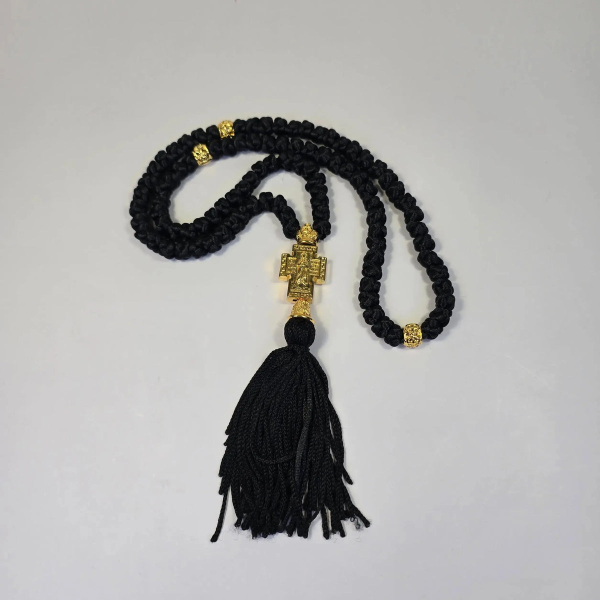 Orthodox Prayer Rope (Komboskini) – 100 Knots with Gold-Tone Cross & Tassel Church Icon Store