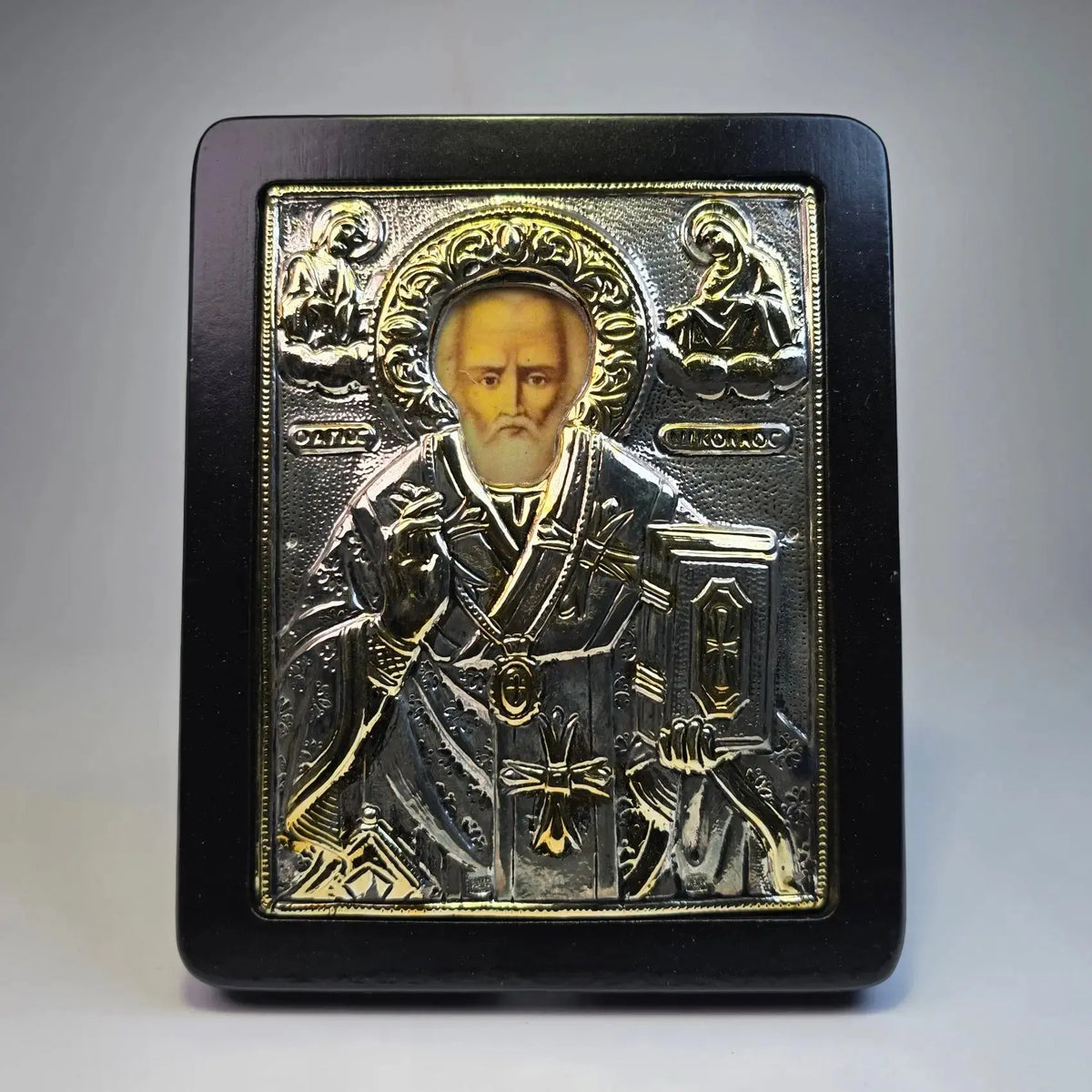 Saint Nicholas Orthodox Icon – Silver & Gold Tone (16 × 13 cm) Sacred Icon House