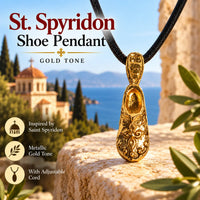 Saint Spyridon Shoe Pendant Necklace – Metallic, from Corfu (Kerkira) Church Icon Store