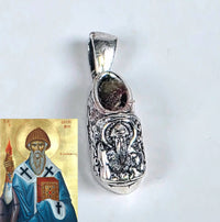 Saint Spyridon Silver Shoe Pendant – With Blessed Cloth within & Blessed Cloth in paper wrap (2 Variants) Sacred Icon House