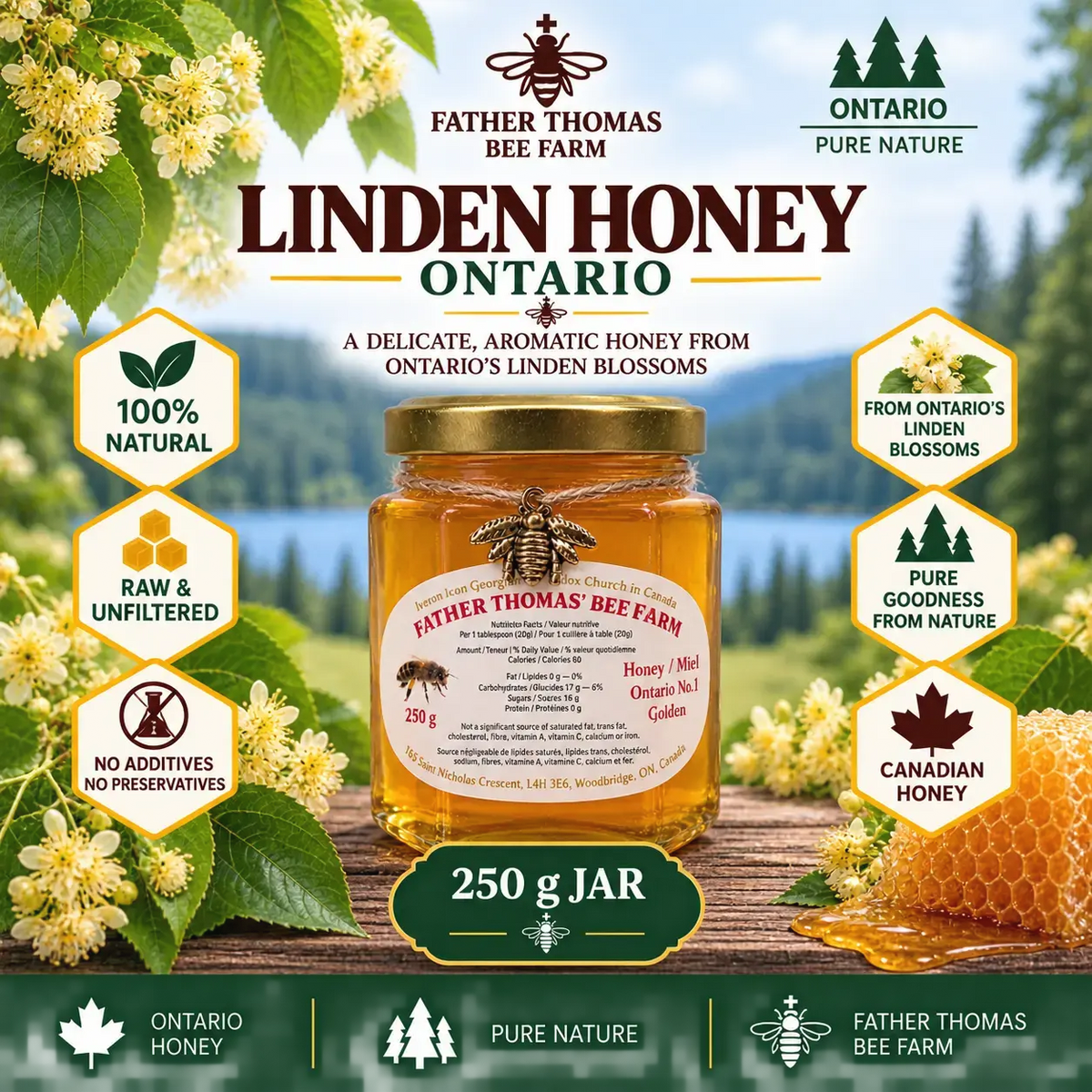 Raw Linden Honey glass jar 250g