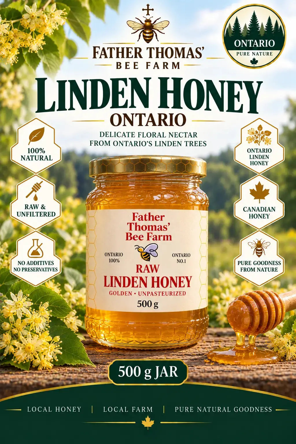 Raw Linden Honey glass jar 500g