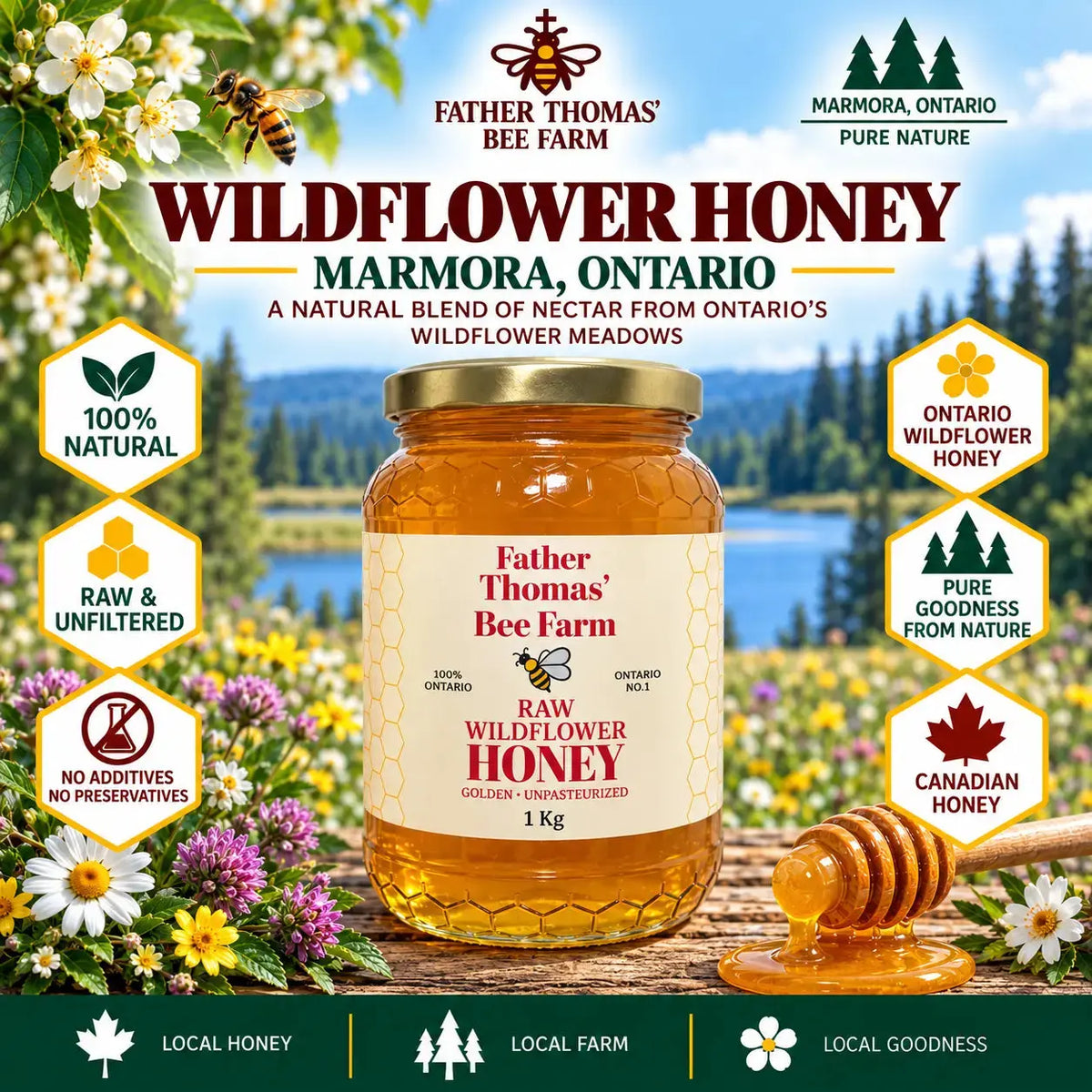 Raw Wildflower Honey Marmora glass jar 1kg